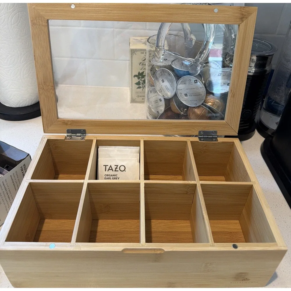 RoyalHouse Big Natural Bamboo Tea Storage Organizer 8 Compartments,
